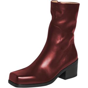 imageFSJ Women Closed Square Toe Ankle Boots Low Block Heel Short Boots Side Zipper Mid Calf Fashion Dress Booties Size 416 USWine Red