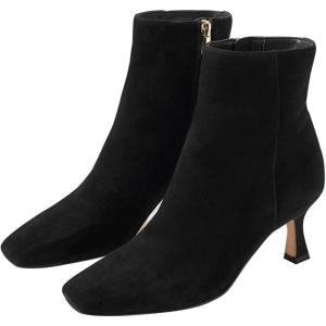 imageFSJ Women Comfy Zipper Medium Spool Heels Square Toe Classic Pull On Office Boots Size 415 M USBlack