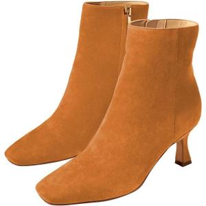 imageFSJ Women Comfy Zipper Medium Spool Heels Square Toe Classic Pull On Office Boots Size 415 M USDark Orange
