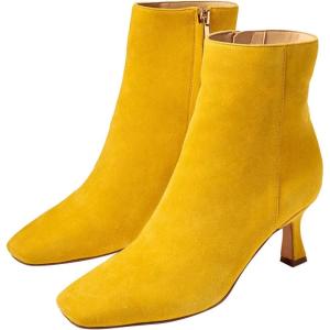imageFSJ Women Comfy Zipper Medium Spool Heels Square Toe Classic Pull On Office Boots Size 415 M USGold