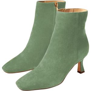 imageFSJ Women Comfy Zipper Medium Spool Heels Square Toe Classic Pull On Office Boots Size 415 M USGreen