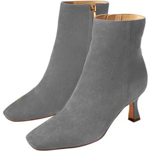 imageFSJ Women Comfy Zipper Medium Spool Heels Square Toe Classic Pull On Office Boots Size 415 M USGrey