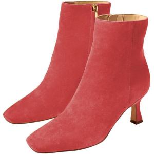 imageFSJ Women Comfy Zipper Medium Spool Heels Square Toe Classic Pull On Office Boots Size 415 M USRed