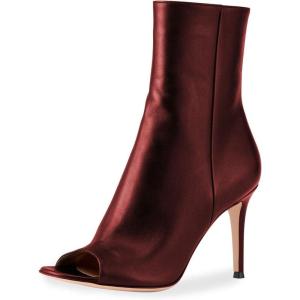 imageFSJ Women Dressy Peep Toe High Heel Ankle Boots Stilettos Trendy Side Zipper Office Party Booties Shoes Size 415 USWine