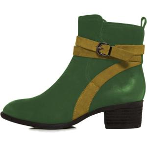 imageFSJ Women Fashion Round Toe Ankle Boots Block Low Heel Side Zipper Booties Comfy Winter Casual Walking Ladies Shoes Size 415 USDark Green