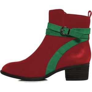 imageFSJ Women Fashion Round Toe Ankle Boots Block Low Heel Side Zipper Booties Comfy Winter Casual Walking Ladies Shoes Size 415 USDark Red