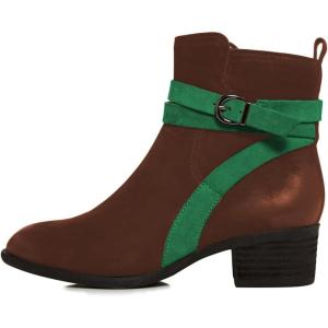 imageFSJ Women Fashion Round Toe Ankle Boots Block Low Heel Side Zipper Booties Comfy Winter Casual Walking Ladies Shoes Size 415 USSaddle Brown