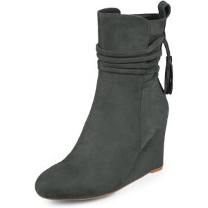 imageFSJ Women Round Toe Wedge High Heel Ankle Boots Retro Side Zipper Casual Walking Ladies Shoes Size 415 USSlate Grey