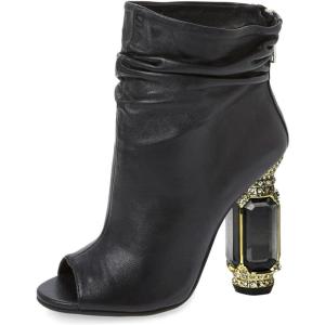 imageFSJ Women Stylish Peep Toe Slouch Ankle Boots Chunky Stacked Heels Party Prom Nightclub Evening Wedding Crystal Heel Dress Shoes Size 415 USBlack Crystal Heel