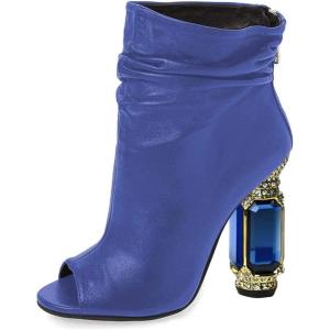 imageFSJ Women Stylish Peep Toe Slouch Ankle Boots Chunky Stacked Heels Party Prom Nightclub Evening Wedding Crystal Heel Dress Shoes Size 415 USBlue Crystal Heel