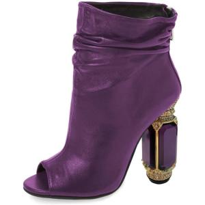 imageFSJ Women Stylish Peep Toe Slouch Ankle Boots Chunky Stacked Heels Party Prom Nightclub Evening Wedding Crystal Heel Dress Shoes Size 415 USPurple Crystal Heel