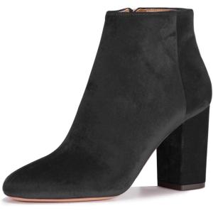 imageWomen Elegant Velvet Round Toe Ankle Boots Chunky High Heels Office Lady Booties Size 415 USBlack
