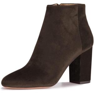 imageWomen Elegant Velvet Round Toe Ankle Boots Chunky High Heels Office Lady Booties Size 415 USBrown
