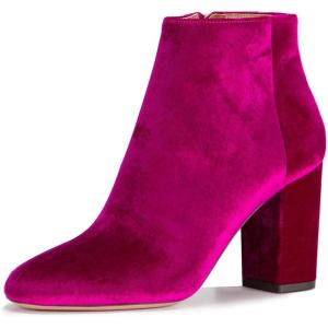imageWomen Elegant Velvet Round Toe Ankle Boots Chunky High Heels Office Lady Booties Size 415 USFuchsia