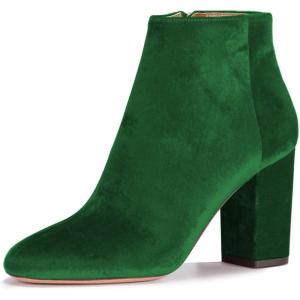 imageWomen Elegant Velvet Round Toe Ankle Boots Chunky High Heels Office Lady Booties Size 415 USGreen