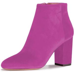imageWomen Elegant Velvet Round Toe Ankle Boots Chunky High Heels Office Lady Booties Size 415 USHot Pink
