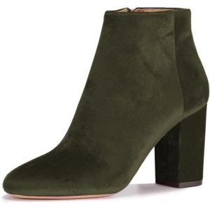 imageWomen Elegant Velvet Round Toe Ankle Boots Chunky High Heels Office Lady Booties Size 415 USOlive Green