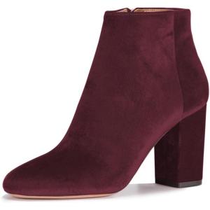 imageWomen Elegant Velvet Round Toe Ankle Boots Chunky High Heels Office Lady Booties Size 415 USPlum