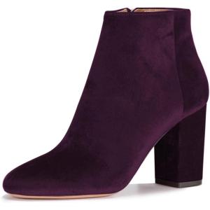 imageWomen Elegant Velvet Round Toe Ankle Boots Chunky High Heels Office Lady Booties Size 415 USPurple