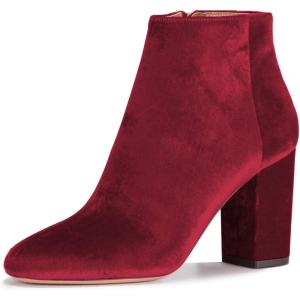 imageWomen Elegant Velvet Round Toe Ankle Boots Chunky High Heels Office Lady Booties Size 415 USRed