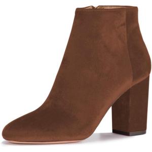 imageWomen Elegant Velvet Round Toe Ankle Boots Chunky High Heels Office Lady Booties Size 415 USSaddlebrown