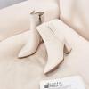 imageFSJ Women Chunky Block Heel Ankle Boots Pointed Toe Studded Rivets Side Zipper Casual Chelsea Western Short Booties Size 415 USBeige