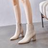 imageFSJ Women Chunky Block Heel Ankle Boots Pointed Toe Studded Rivets Side Zipper Casual Chelsea Western Short Booties Size 415 USBeige