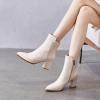 imageFSJ Women Chunky Block Heel Ankle Boots Pointed Toe Studded Rivets Side Zipper Casual Chelsea Western Short Booties Size 415 USBeige