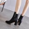 imageFSJ Women Chunky Block Heel Ankle Boots Pointed Toe Studded Rivets Side Zipper Casual Chelsea Western Short Booties Size 415 USBlack