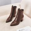 imageFSJ Women Chunky Block Heel Ankle Boots Pointed Toe Studded Rivets Side Zipper Casual Chelsea Western Short Booties Size 415 USBrown