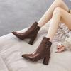 imageFSJ Women Chunky Block Heel Ankle Boots Pointed Toe Studded Rivets Side Zipper Casual Chelsea Western Short Booties Size 415 USBrown