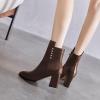 imageFSJ Women Chunky Block Heel Ankle Boots Pointed Toe Studded Rivets Side Zipper Casual Chelsea Western Short Booties Size 415 USBrown