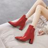 imageFSJ Women Chunky Block Heel Ankle Boots Pointed Toe Studded Rivets Side Zipper Casual Chelsea Western Short Booties Size 415 USRed