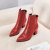 imageFSJ Women Chunky Block Heel Ankle Boots Pointed Toe Studded Rivets Side Zipper Casual Chelsea Western Short Booties Size 415 USRed