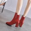 imageFSJ Women Chunky Block Heel Ankle Boots Pointed Toe Studded Rivets Side Zipper Casual Chelsea Western Short Booties Size 415 USRed