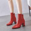 imageFSJ Women Chunky Block Heel Ankle Boots Pointed Toe Studded Rivets Side Zipper Casual Chelsea Western Short Booties Size 415 USRed