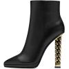 imageFSJ Women Fashion Gold Metal Chain Chunky High Heel Ankle Boots Pointed Toe Winter Booties Side Zipper Comfy Dress Short Boots 415 M USBlack Pu