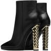 imageFSJ Women Fashion Gold Metal Chain Chunky High Heel Ankle Boots Pointed Toe Winter Booties Side Zipper Comfy Dress Short Boots 415 M USBlack Pu