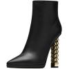 imageFSJ Women Fashion Gold Metal Chain Chunky High Heel Ankle Boots Pointed Toe Winter Booties Side Zipper Comfy Dress Short Boots 415 M USBlack Pu