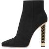 imageFSJ Women Fashion Gold Metal Chain Chunky High Heel Ankle Boots Pointed Toe Winter Booties Side Zipper Comfy Dress Short Boots 415 M USBlackfaux Suade