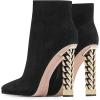 imageFSJ Women Fashion Gold Metal Chain Chunky High Heel Ankle Boots Pointed Toe Winter Booties Side Zipper Comfy Dress Short Boots 415 M USBlackfaux Suade