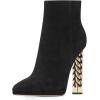 imageFSJ Women Fashion Gold Metal Chain Chunky High Heel Ankle Boots Pointed Toe Winter Booties Side Zipper Comfy Dress Short Boots 415 M USBlackfaux Suade