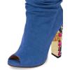 imageFSJ Women Fashion Slouch Ankle Boots Peep Toe Chunky High Heel Studded with Crystal Gem Heel Back Zipper Party Dress Walking Shoes Size 415 USBlue Gem Heel