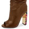 imageFSJ Women Fashion Slouch Ankle Boots Peep Toe Chunky High Heel Studded with Crystal Gem Heel Back Zipper Party Dress Walking Shoes Size 415 USBrown Gem Heel