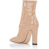 imageFSJ Women Retro Chunky High Heel Ankle Boots Pointed Toe Booties with Side Zipper Winter Shoes Size 415 USBeige