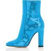 imageFSJ Women Retro Chunky High Heel Ankle Boots Pointed Toe Booties with Side Zipper Winter Shoes Size 415 USBlue