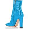 imageFSJ Women Retro Chunky High Heel Ankle Boots Pointed Toe Booties with Side Zipper Winter Shoes Size 415 USBlue