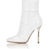 imageFSJ Women Retro Chunky High Heel Ankle Boots Pointed Toe Booties with Side Zipper Winter Shoes Size 415 USWhite Patent