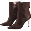 imageFSJ Women Sexy Stiletto High Heels Crocodile Pattern Ankle Boots Beaded Pointed Toe Booties Back Zipper 4 Inch Ladies Winter Banquet Party Evening Shoes Size 415 USBrown