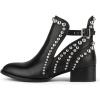 imageFSJ Women Stylish Studded Cutout Closed Pointed Toe Booties Mid Chunky Block Heel Side Strap Ankle Boots Casual Shoes Size 415 USBlack